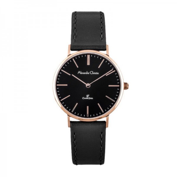 Alexandre Christie AC 8490 Rosegold Black Leather Lady LHLRGBA